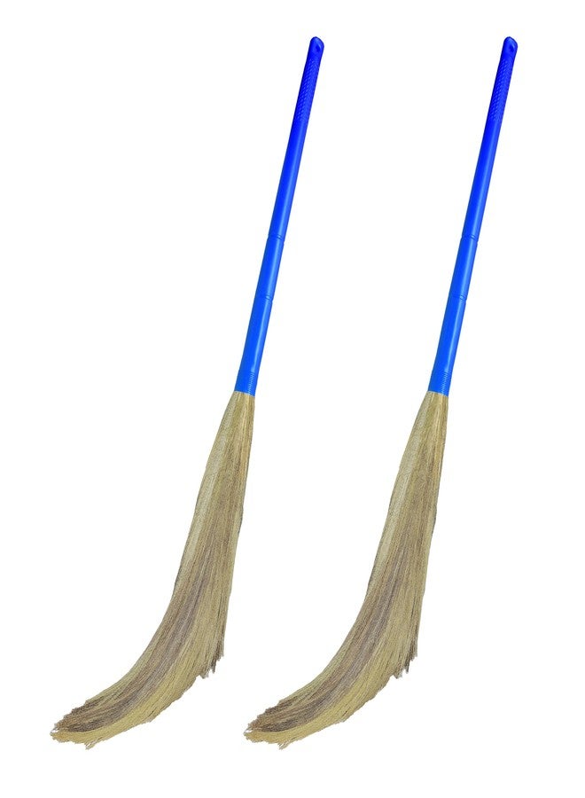 UMD Natural Grass Broom with Long Handle, Lightweight, Dust Free, Medium Weight, Round, Pack of 2 pcs jaadu for Floor Cleaning, Dusting, Home, Office (1) - Image 1